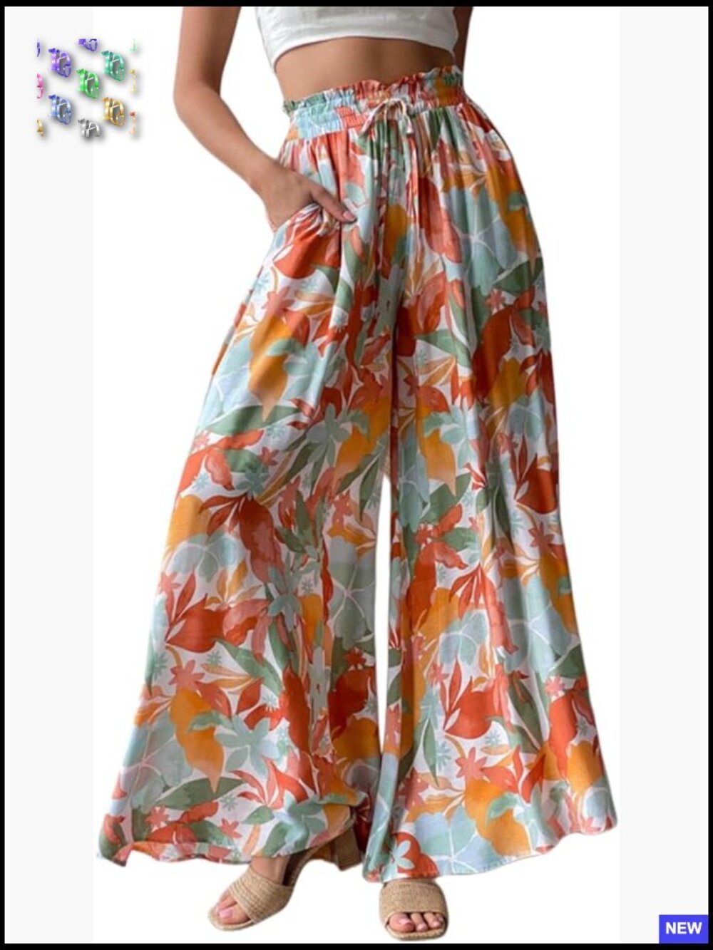High Waisted Wide Leg Palazzo Pants Flowy Casual Lounge Trousers Summer Beach